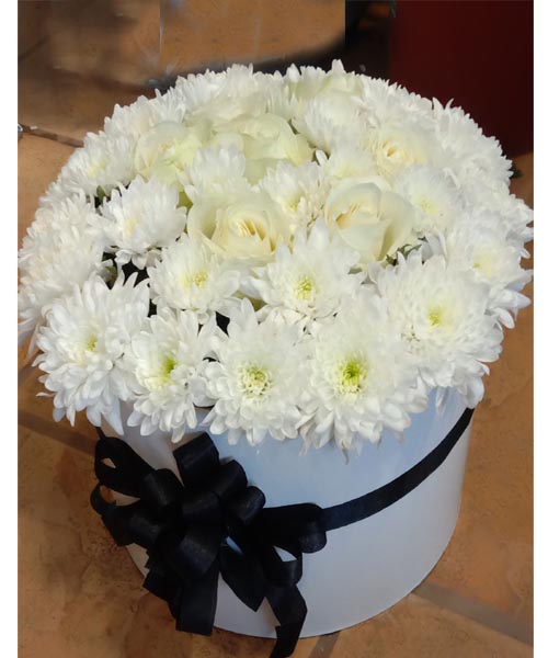 White Chreysentimum Basket